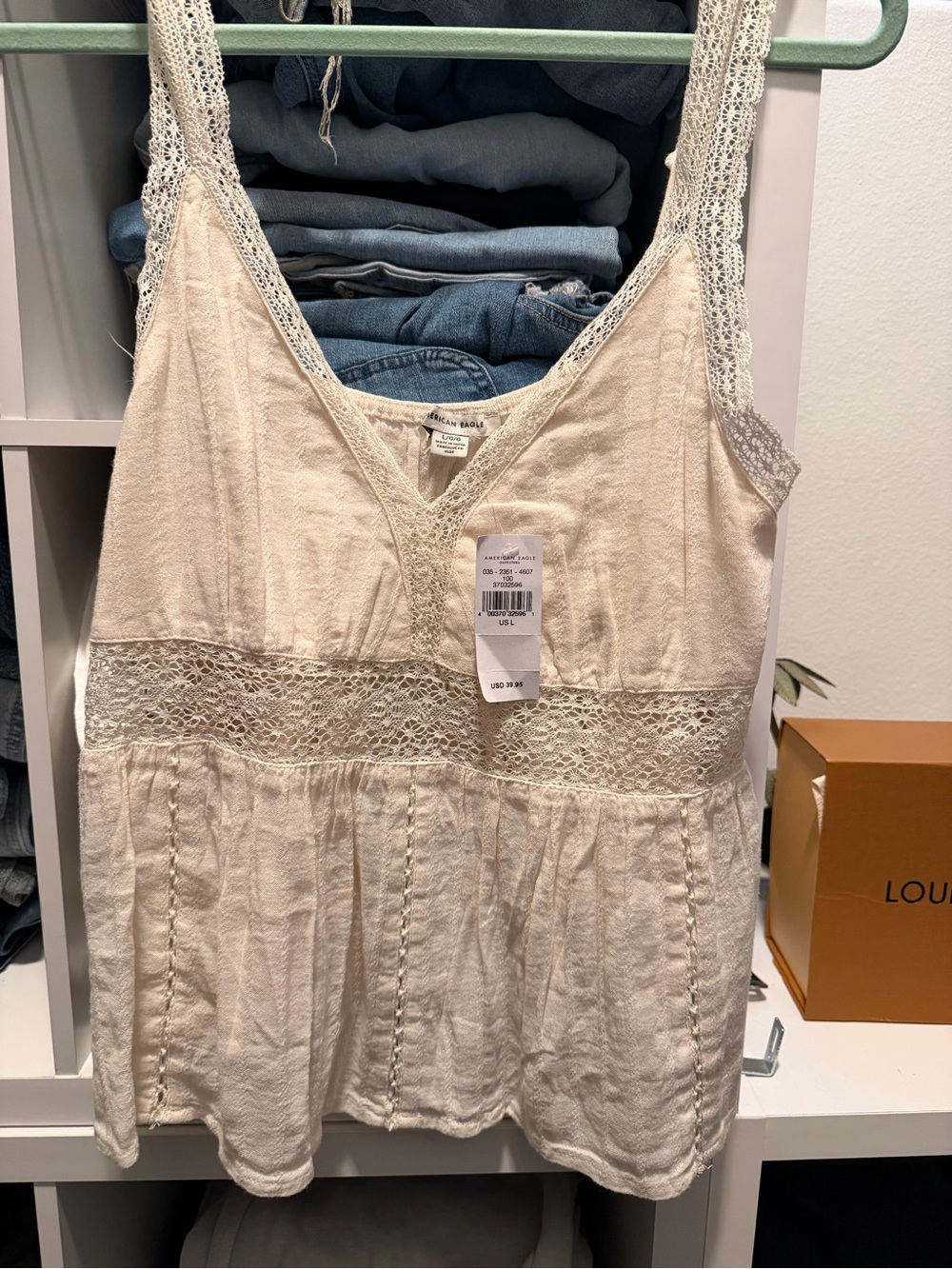 American Eagle Cream Crochet Trim Tank Top
